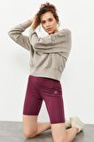 Koyu Bej Omuz Büzgü Detaylı Balon Kol Rahat Form Kadın Sweatshirt - 97166 | XL