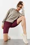 Koyu Bej Omuz Büzgü Detaylı Balon Kol Rahat Form Kadın Sweatshirt - 97166 | XL