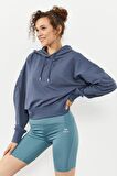 Petrol Omuz Büzgü Detaylı Balon Kol Rahat Form Kadın Sweatshirt - 97166 | XL