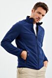 İndigo Yazı Nakışlı Dik Yaka Fermuarlı Standart Kalıp Erkek Sweatshirt Polar - 87992 | S