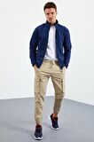 İndigo Yazı Nakışlı Dik Yaka Fermuarlı Standart Kalıp Erkek Sweatshirt Polar - 87992 | S