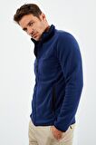 İndigo Yazı Nakışlı Dik Yaka Fermuarlı Standart Kalıp Erkek Sweatshirt Polar - 87992 | S