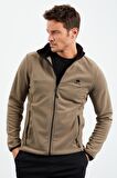 Camel Yazı Nakışlı Dik Yaka Fermuarlı Standart Kalıp Erkek Sweatshirt Polar - 87992 | M