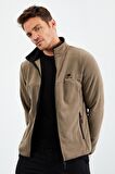 Camel Yazı Nakışlı Dik Yaka Fermuarlı Standart Kalıp Erkek Sweatshirt Polar - 87992 | XL