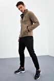 Camel Yazı Nakışlı Dik Yaka Fermuarlı Standart Kalıp Erkek Sweatshirt Polar - 87992 | XXL