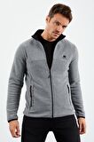 Gri Melanj Yazı Nakışlı Dik Yaka Fermuarlı Standart Kalıp Erkek Sweatshirt Polar - 87992 | M