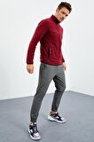 Erguvan Yazı Nakışlı Dik Yaka Fermuarlı Standart Kalıp Erkek Sweatshirt Polar - 87992 | XXL