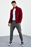 Erguvan Yazı Nakışlı Dik Yaka Fermuarlı Standart Kalıp Erkek Sweatshirt Polar - 87992 | XXL