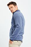 Petrol Yazı Nakışlı Dik Yaka Fermuarlı Standart Kalıp Erkek Sweatshirt Polar - 87992 | L