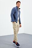Petrol Yazı Nakışlı Dik Yaka Fermuarlı Standart Kalıp Erkek Sweatshirt Polar - 87992 | L