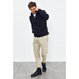Siyah Nakışlı Yarım Fermuar Kapüşonlu Standart Kalıp Erkek Polar Sweatshirt - 87996 | XXL