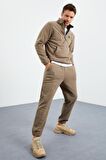Camel Yarım Fermuar Dik Yaka Lastik Paça Polar Erkek Eşofman Takımı - 85159 | XL