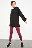 Siyah Balon Kol Yazı Nakışlı Kadın Oversize Tunik Sweatshirt - 97163 | L
