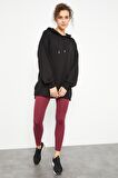 Siyah Balon Kol Yazı Nakışlı Kadın Oversize Tunik Sweatshirt - 97163 | L