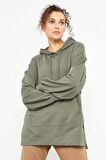 Çağla Balon Kol Yazı Nakışlı Kadın Oversize Tunik Sweatshirt - 97163 | XL