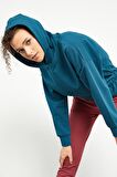 Zümrüt Beli Büzgülü Kapüşonlu Kadın Oversize Sweatshirt - 97159 | XS