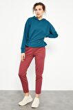 Zümrüt Beli Büzgülü Kapüşonlu Kadın Oversize Sweatshirt - 97159 | XS
