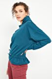 Zümrüt Beli Büzgülü Kapüşonlu Kadın Oversize Sweatshirt - 97159 | XS