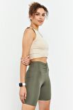 Çağla Büzgü Detaylı Yüksek Bel Toparlayıcı Kısa Kadın Biker Tayt - 91008 | S
