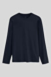 Lacivert Standart Fit Basic O Yaka Uzun Kollu İnce Erkek T-Shirt - 87997