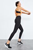 Siyah Beli Büzgülü Yüksek Bel Streç Slim Fit Kadın Tayt - 94605 | XL