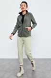 Çağla Dik Yaka Fermuarlı Rahat Form Kadın Polar Sweatshirt - 97173 | S