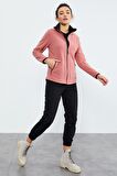 Yaban Gülü Dik Yaka Fermuarlı Rahat Form Kadın Polar Sweatshirt - 97173 | S