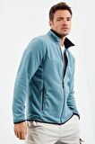 Mint Yeşili Yazı Nakışlı Dik Yaka Fermuarlı Standart Kalıp Erkek Sweatshirt Polar - 87992 | S