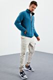 Zümrüt Yazı Nakışlı Dik Yaka Fermuarlı Standart Kalıp Erkek Sweatshirt Polar - 87992 | S