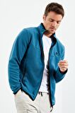 Zümrüt Yazı Nakışlı Dik Yaka Fermuarlı Standart Kalıp Erkek Sweatshirt Polar - 87992 | S