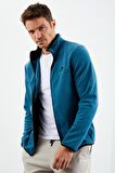 Zümrüt Yazı Nakışlı Dik Yaka Fermuarlı Standart Kalıp Erkek Sweatshirt Polar - 87992 | S