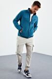 Zümrüt Yazı Nakışlı Dik Yaka Fermuarlı Standart Kalıp Erkek Sweatshirt Polar - 87992 | XL