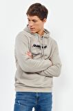 Koyu Bej Baskılı Kapüşonlu Kanguru Cep Rahat Form Erkek Sweatshirt - 88019 | XXL