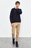 Siyah Yazı Nakışlı O Yaka Rahat Form Erkek Sweatshirt - 88020 | S