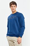İndigo Yazı Nakışlı O Yaka Rahat Form Erkek Sweatshirt - 88020 | M