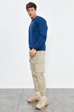 İndigo Yazı Nakışlı O Yaka Rahat Form Erkek Sweatshirt - 88020 | M
