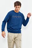 İndigo Yazı Nakışlı O Yaka Rahat Form Erkek Sweatshirt - 88020 | S