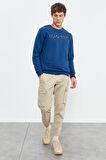 İndigo Yazı Nakışlı O Yaka Rahat Form Erkek Sweatshirt - 88020 | XXL