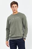 Çağla Yazı Nakışlı O Yaka Rahat Form Erkek Sweatshirt - 88020 | S