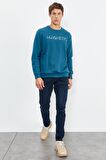 Zümrüt Yazı Nakışlı O Yaka Rahat Form Erkek Sweatshirt - 88020 | XXL