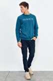 Zümrüt Yazı Nakışlı O Yaka Rahat Form Erkek Sweatshirt - 88020 | XXL