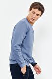 Petrol Yazı Nakışlı O Yaka Rahat Form Erkek Sweatshirt - 88020 | S