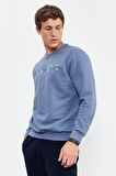 Petrol Yazı Nakışlı O Yaka Rahat Form Erkek Sweatshirt - 88020 | S