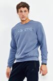 Petrol Yazı Nakışlı O Yaka Rahat Form Erkek Sweatshirt - 88020 | S