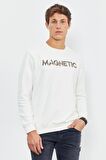 Ekru Yazı Nakışlı O Yaka Rahat Form Erkek Sweatshirt - 88020 | XXL