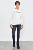 Ekru Yazı Nakışlı O Yaka Rahat Form Erkek Sweatshirt - 88020 | XXL