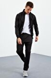 Siyah Dik Yaka Fermuarlı Standart Kalıp Klasik Paça Erkek Eşofman Takımı  - 85162 | M