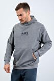 Gri Melanj Mars Yazı Ve Sırt Baskılı Kapüşonlu Rahat Form Erkek Sweatshirt - 88032 | S