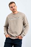 Koyu Bej Yazı Nakışlı O Yaka Rahat Form Erkek Sweatshirt - 88020 | XXL