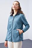 Mint Yeşili Dik Yaka Fermuarlı Rahat Form Kadın Polar Sweatshirt - 97173 | XXL